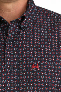 Cinch Men's S/S Arenaflex Print Western Button Down Shirt in Navy/Red