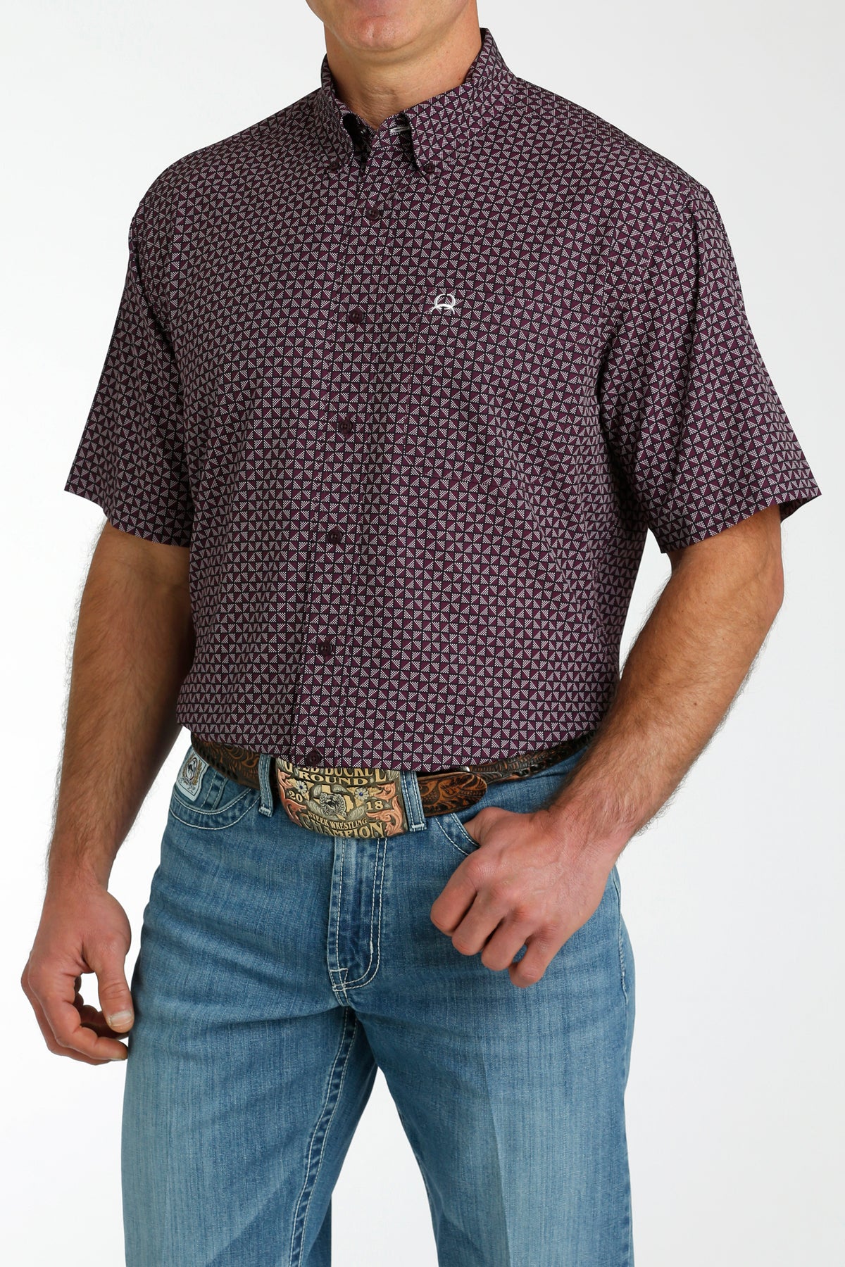 Cinch Men's S/S Arenaflex Geometric Triangles Western Button Down Shirt in Purple