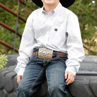 Cinch Youth Boy's L/S Paisley Print Button Down Western Shirt in White