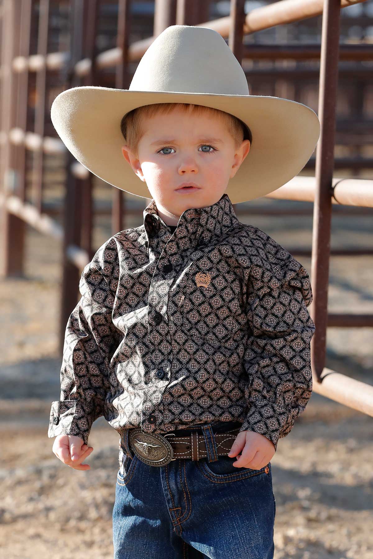 Cinch Baby & Toddler Boy's L/S Medallion Button Down Shirt in Black