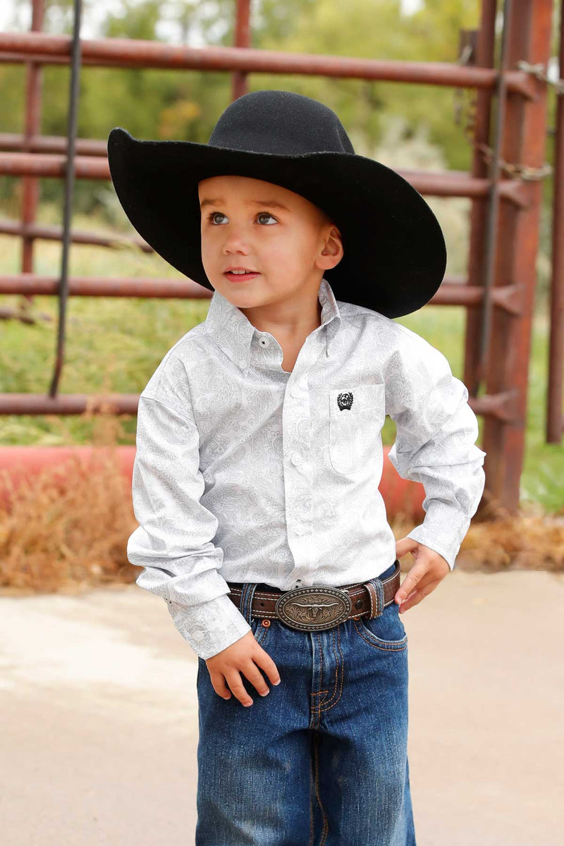 Cinch Baby & Toddler Boy's L/S Paisley Print Button Down Western Shirt in White