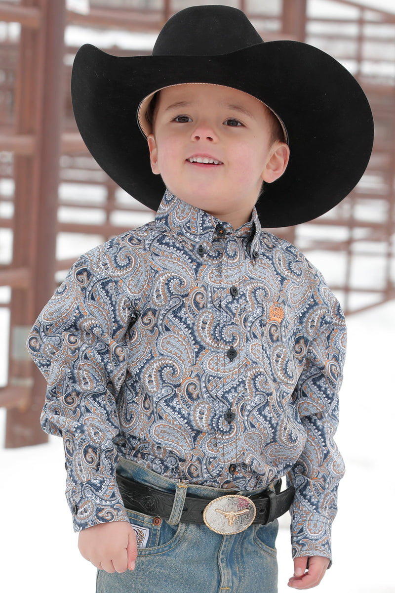 Cinch Baby & Toddler Boy's Classic Fit Long Sleeve Blue Paisley Button Down Western Shirt