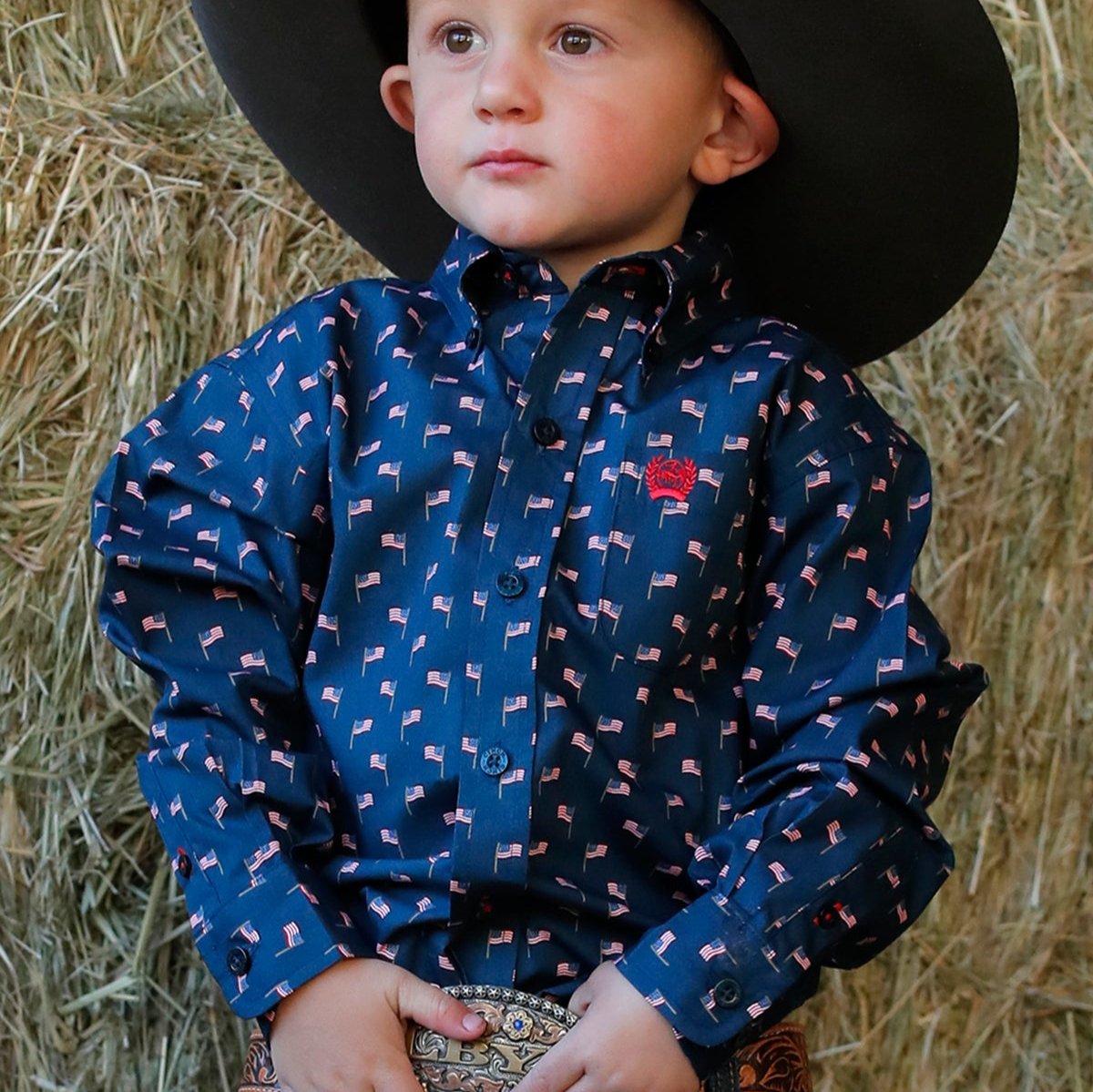 Cinch Baby & Toddler Boy's L/S Flag Print Button Down Shirt