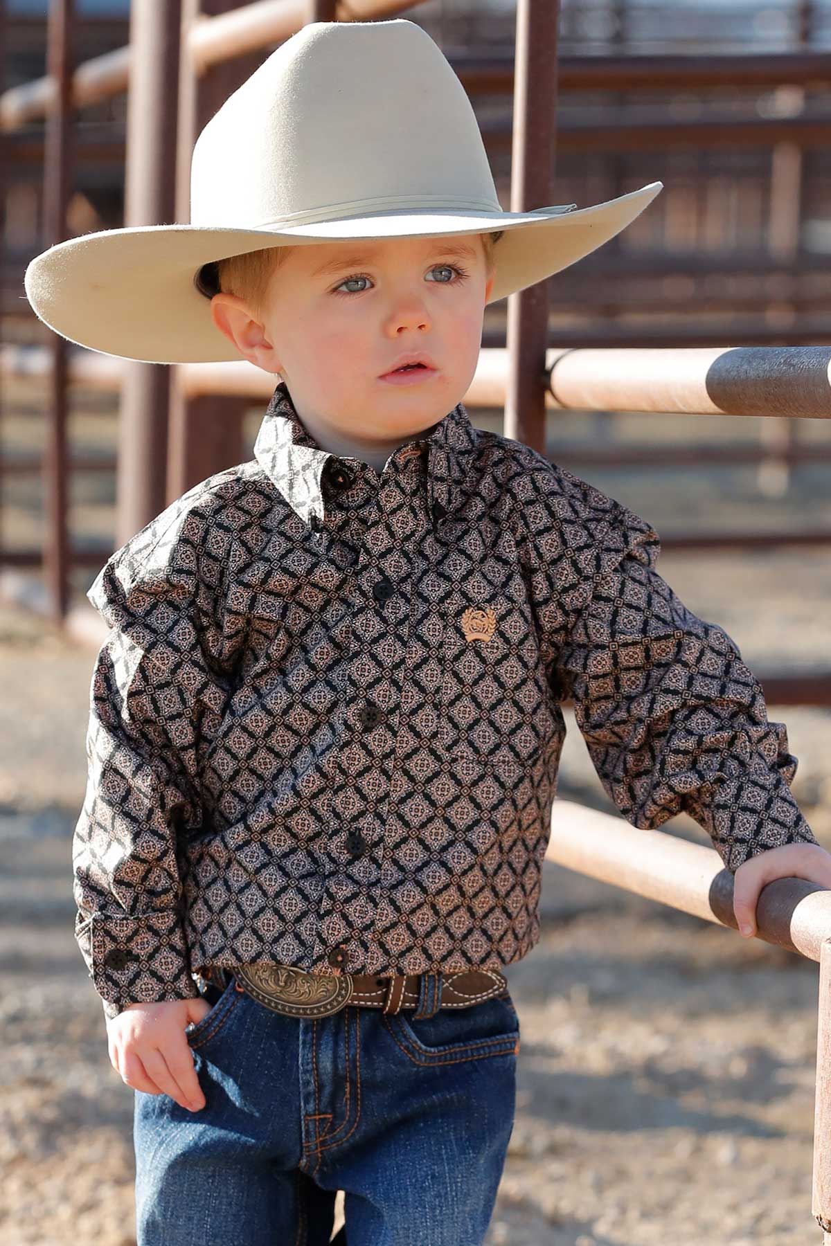 Cinch Baby & Toddler Boy's L/S Medallion Button Down Shirt in Black