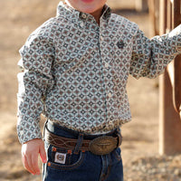 Cinch Baby & Toddler Boy's L/S Medallion Print Button Down Western Shirt in Cream