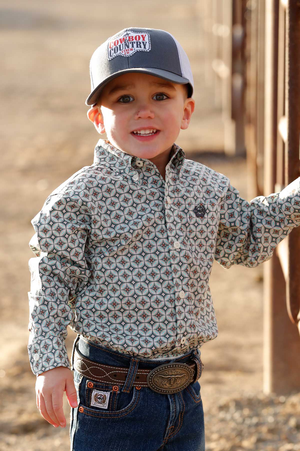 Cinch Baby & Toddler Boy's L/S Medallion Print Button Down Western Shirt in Cream