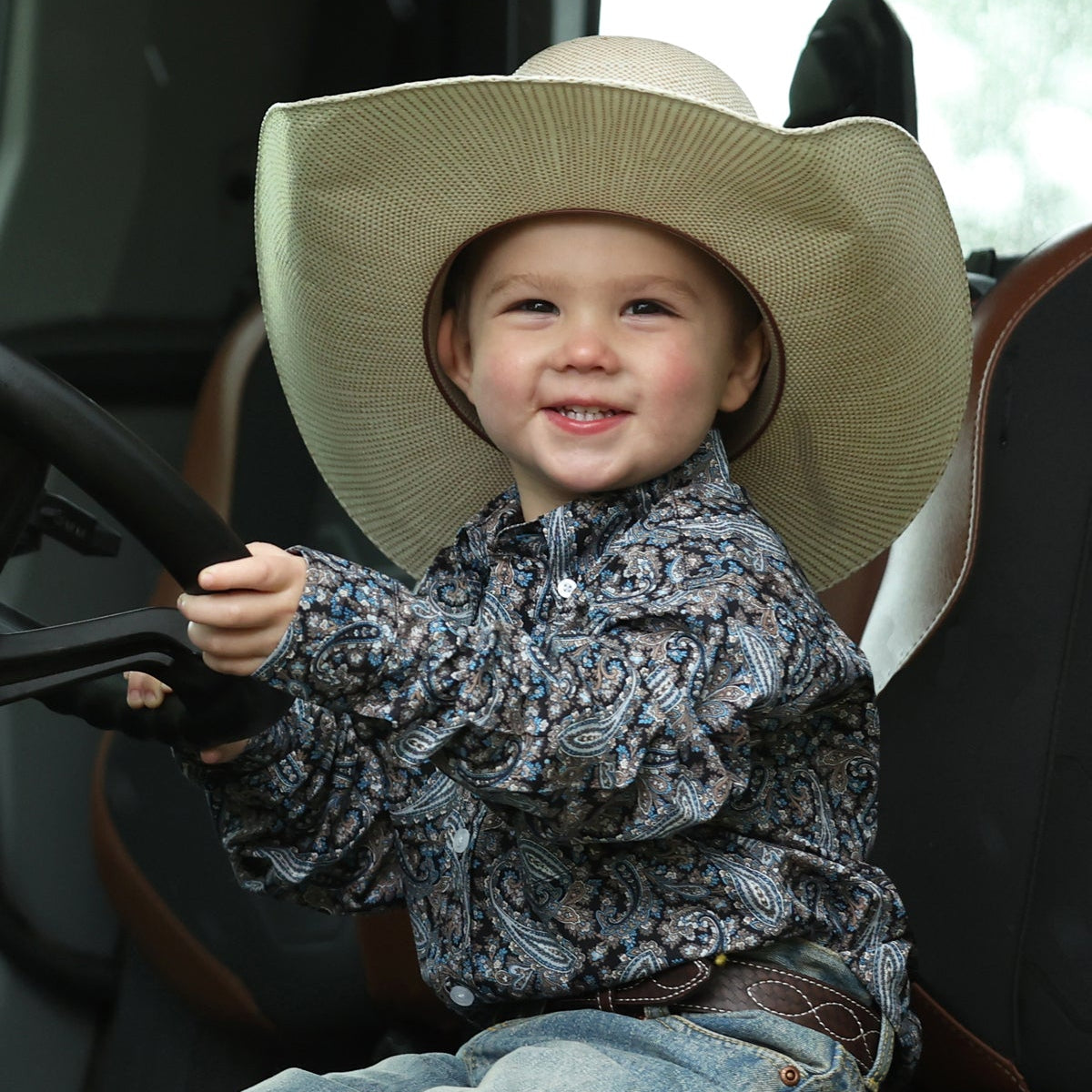 Cinch Baby & Toddler Boy's L/S Paisley Print Button Down Western Shirt in Blue/Black Multi