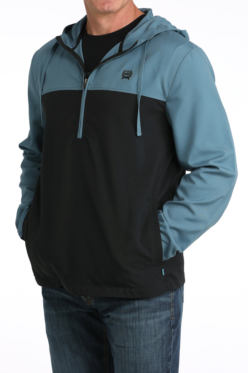 Cinch Men's Hooded Half Zip Windbreaker in Blue/Black