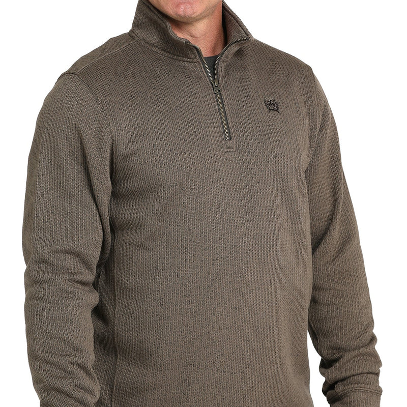Cinch Men's Logo Quarter Zip Knit Pullover Sweater in Brown