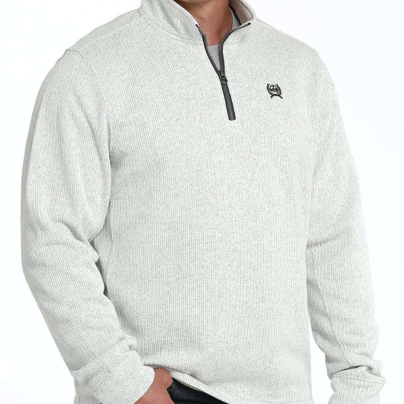 Cinch Men's Logo Quarter Zip Knit Pullover Sweater in Light Grey