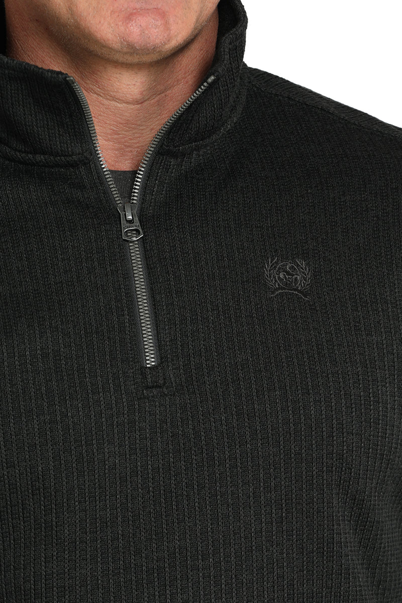 Cinch Men's Logo Quarter Zip Knit Pullover Sweater in Black