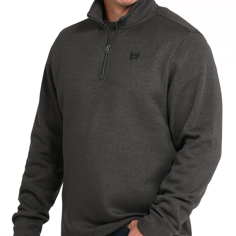 Cinch Men's Logo Quarter Zip Knit Pullover Sweater in Charcoal