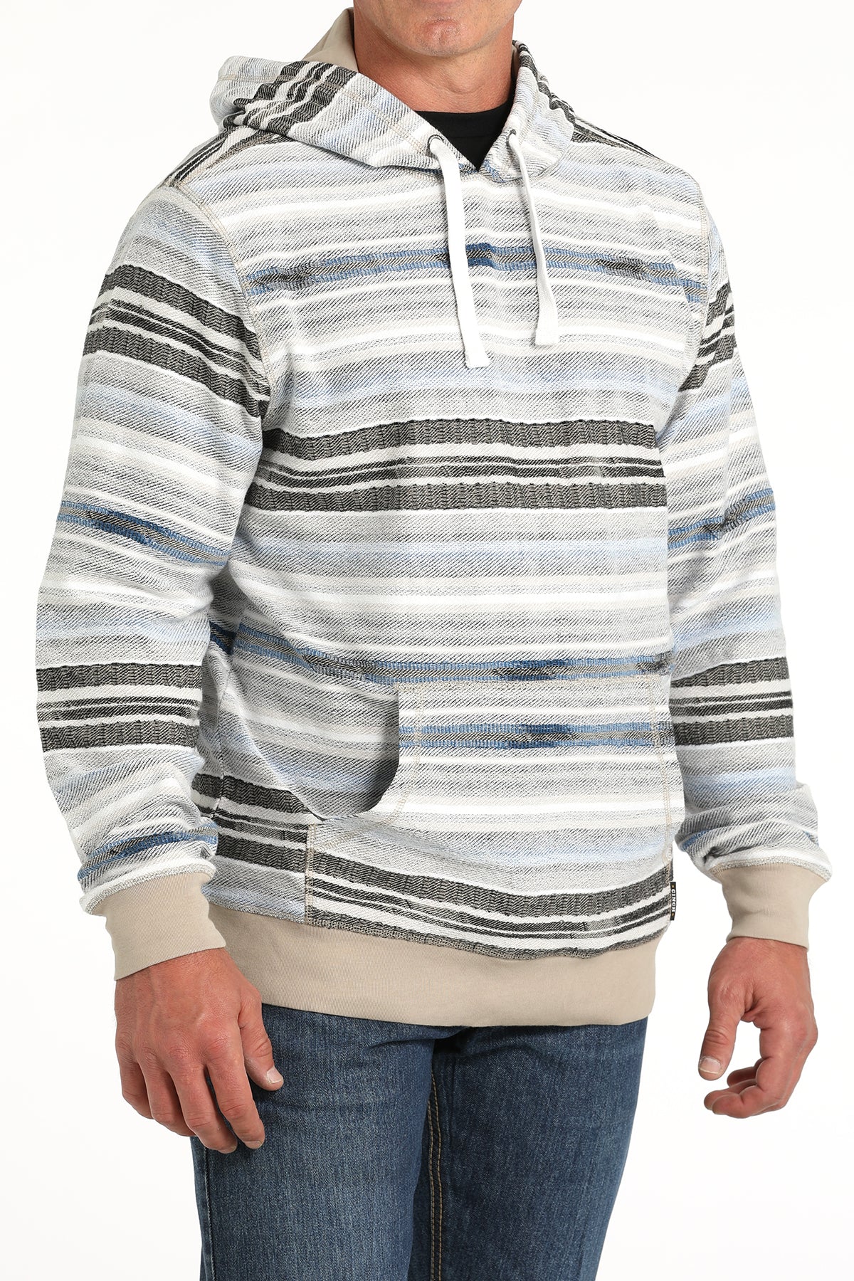 Cinch Men's Striped Lightweight Pullover Hoodie in Gray & Blue