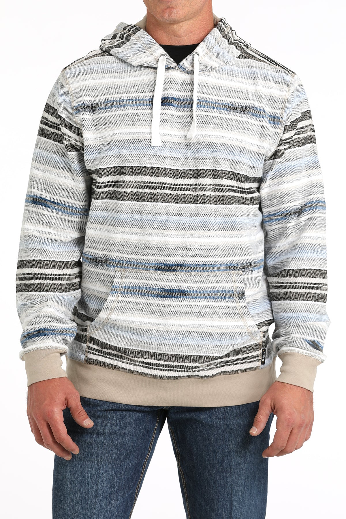 Cinch Men's Striped Lightweight Pullover Hoodie in Gray & Blue