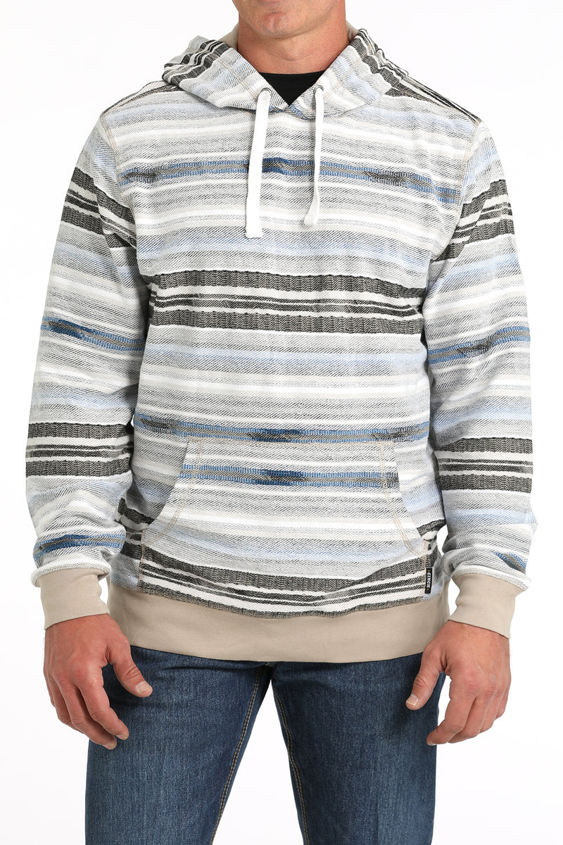 Cinch Men's Striped Lightweight Pullover Hoodie in Gray & Blue