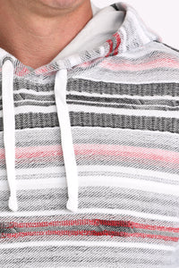 Cinch Men's Striped Lightweight Pullover Hoodie in Red and White