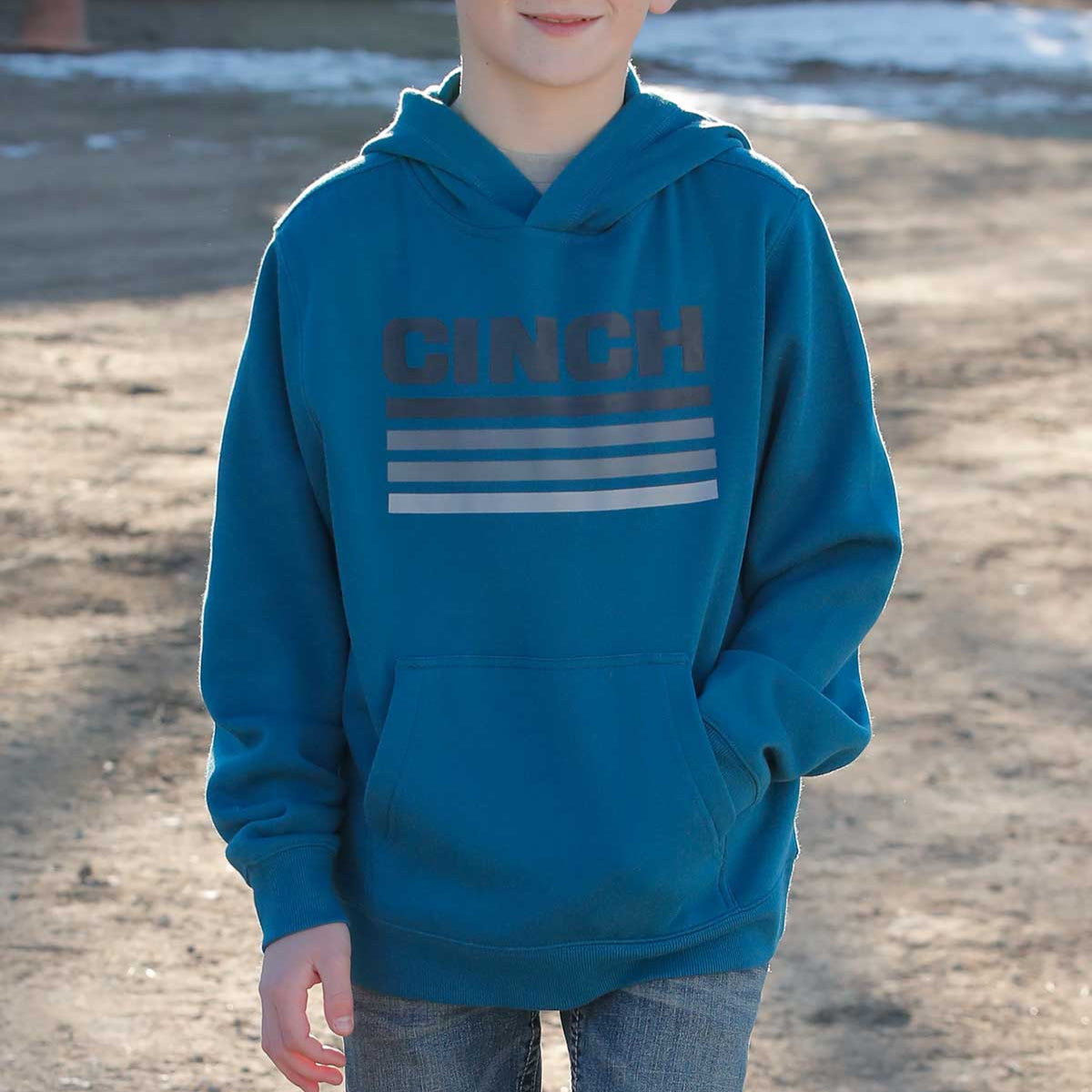 Cinch Youth Boy's Logo Pullover Hoodie in Teal