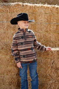 Cinch Youth Boy's Aztec Print Quarter Snap Polar Fleece Pullover in Brown