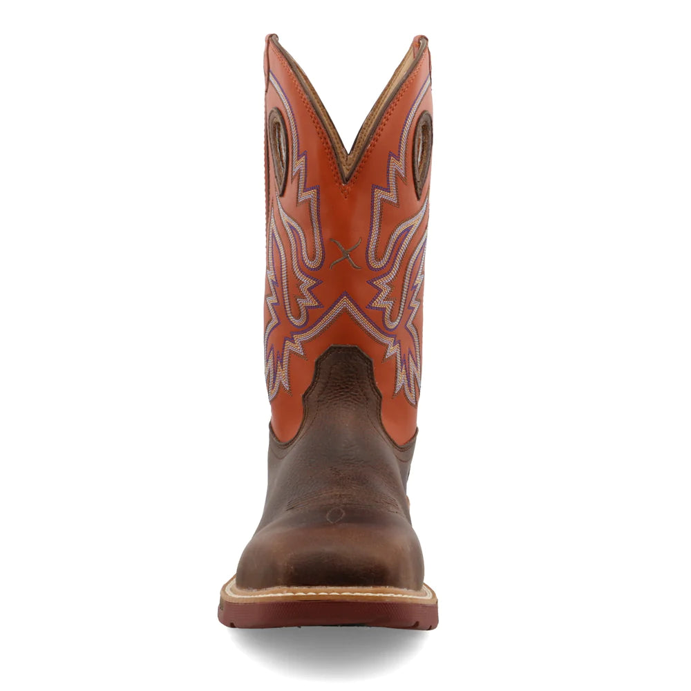 Twisted X Men's 12" Western Nano Toe Work Boot in Brown & Orange