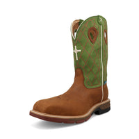 Twisted X Men's 12" Western Nano Toe Work Boot in Caramel Cafe & Green