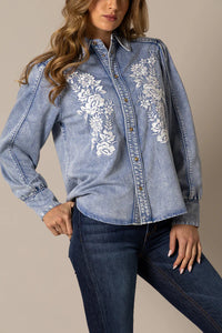 Kimes Ranch Women's L/S Mae Western Snap Shirt in Light Wash Indigo
