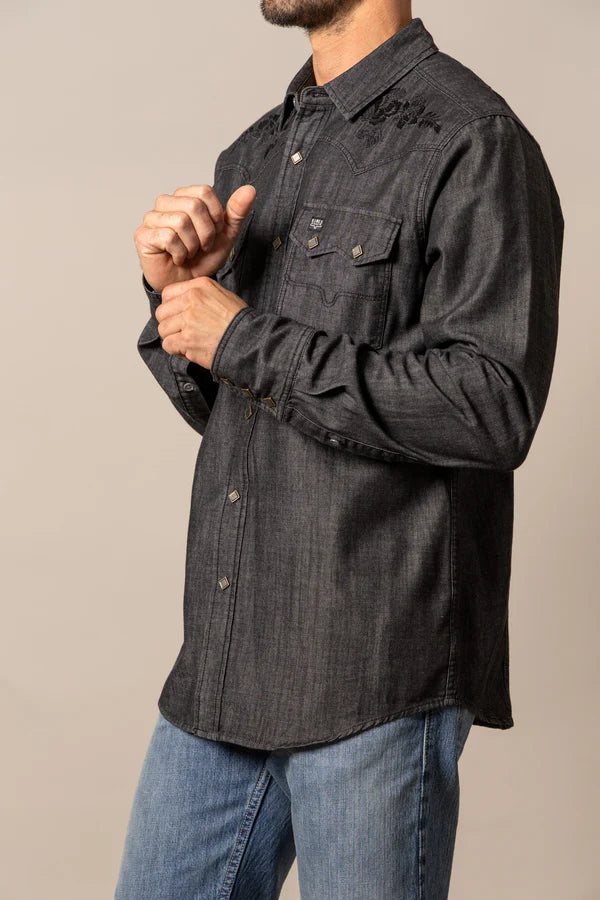 Kimes Ranch Men's L/S Memphis Western Snap Shirt in Black Out