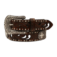 Ariat Women's Crystal Conchos & Studs Brown Leather Belt