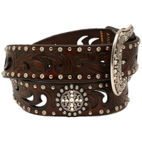 Ariat Women's Crystal Conchos & Studs Brown Leather Belt