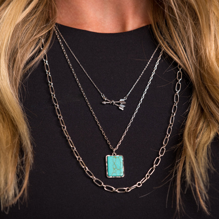 West & Co. Silver Layered Turquoise & Arrows Multi-Chain Necklace