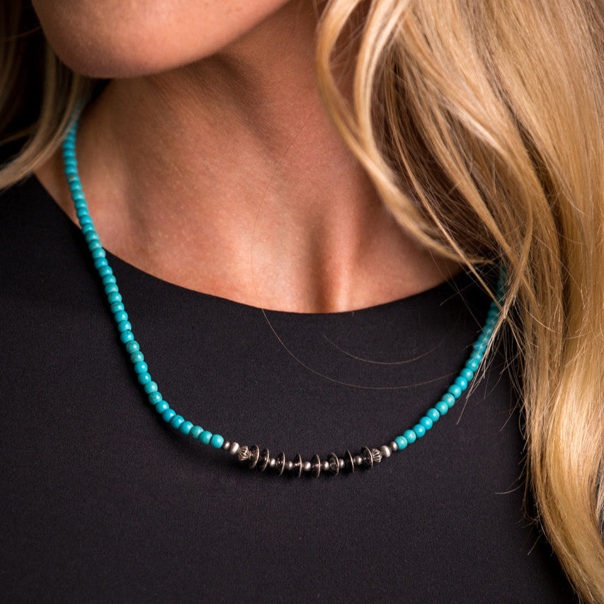 West & Co. Turquoise Beaded Necklace with Silver Disc Accent