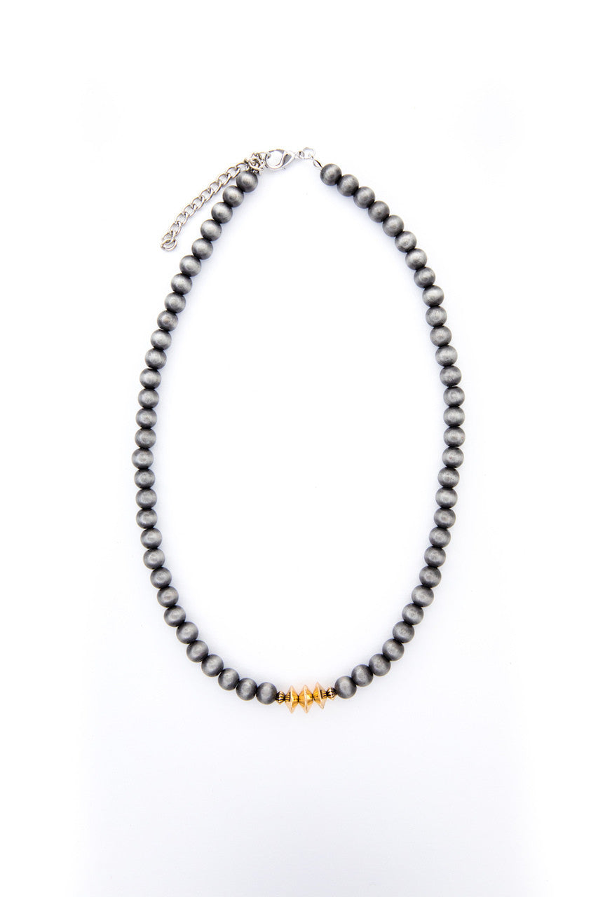West & Co. Navajo Inspired Beaded Necklace with Burnished Gold Disc Accent