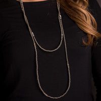 West & Co. 66" Silver Navajo Inspired Beaded Necklace with Burnished Silver Disc Accents
