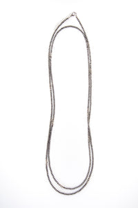 West & Co. 66" Silver Navajo Inspired Beaded Necklace with Burnished Silver Disc Accents