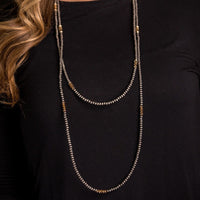 West & Co. 66" Silver Navajo Inspired Beaded Necklace with Burnished Gold Disc Accents