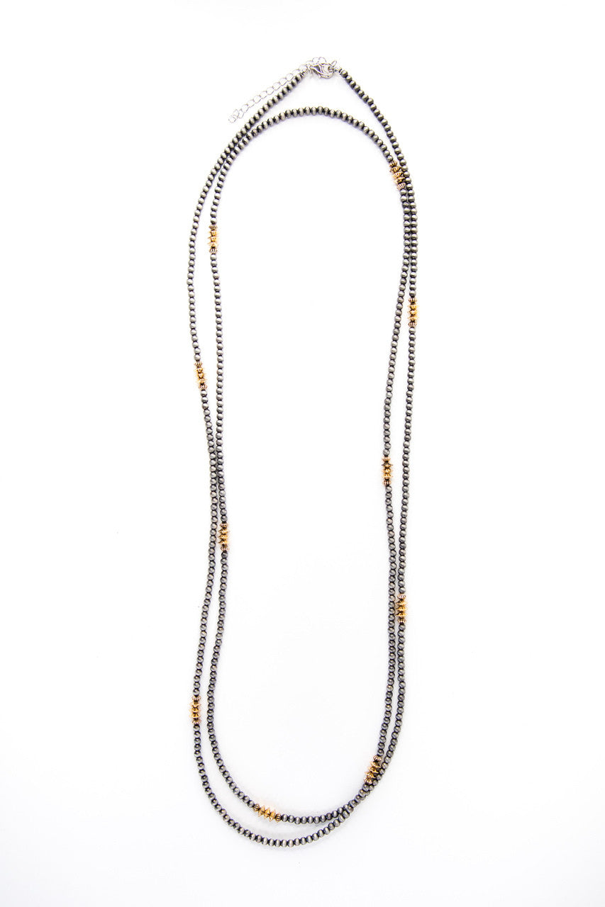 West & Co. 66" Silver Navajo Inspired Beaded Necklace with Burnished Gold Disc Accents
