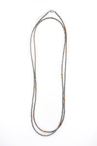 West & Co. 66" Silver Navajo Inspired Beaded Necklace with Burnished Gold Disc Accents