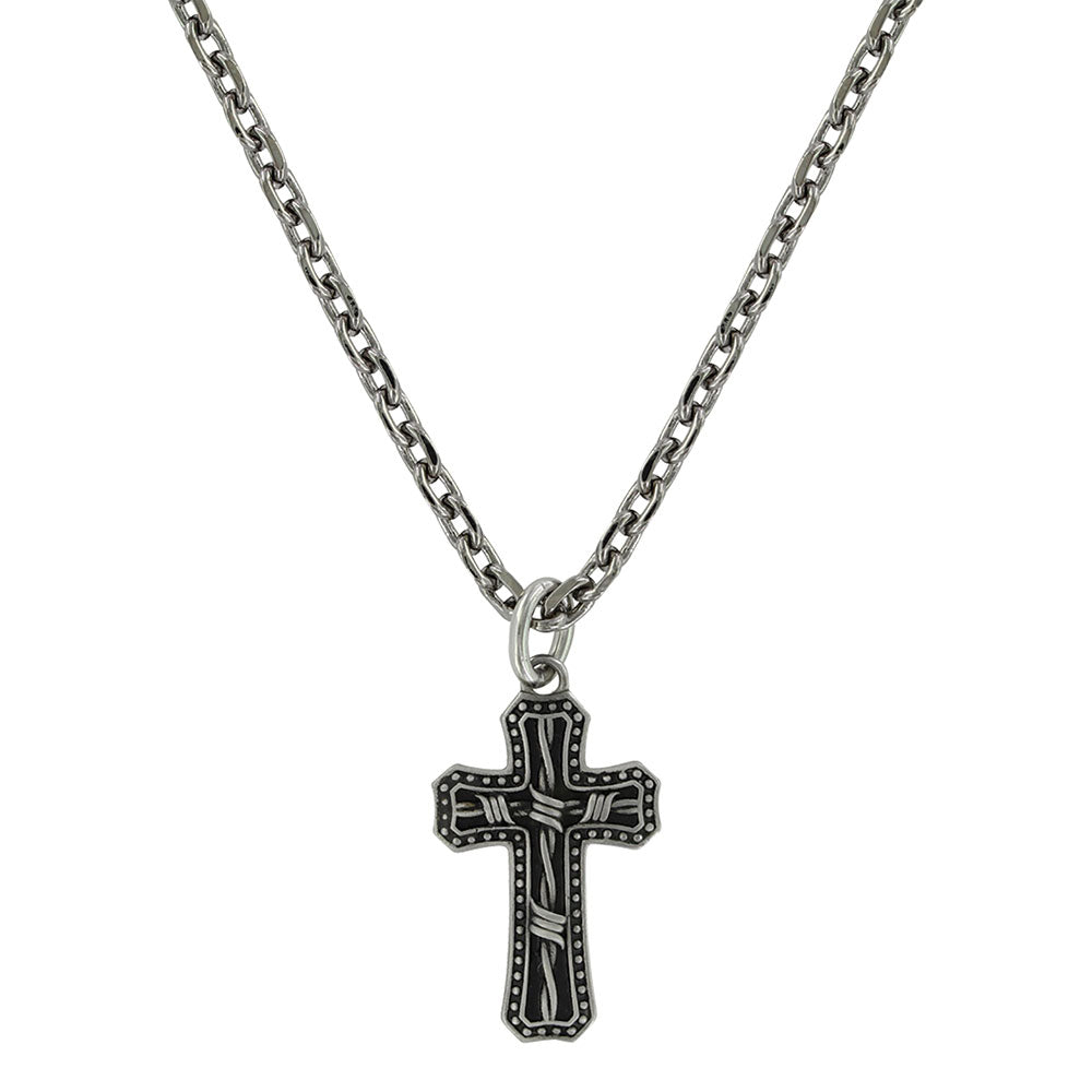 Montana Silversmiths Antiqued Stainless Barbed Wire Cross Necklace