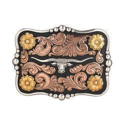 Nocona Multi Color Longhorn Rectangle Belt Buckle