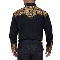 Scully Men's Floral Embroidered Western Snap Shirt in Black and Gold