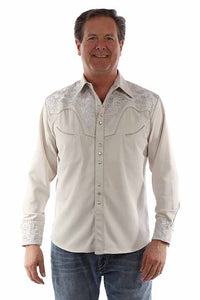 Scully Men's Floral Tooled Embroidered Western Snap Shirt in Light Grey