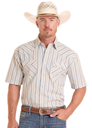Panhandle Slim Men's S/S Western Stripe Snap Shirt in Ecru
