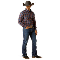 Ariat Men's Pro Series Tyler L/S Classic Fit Western Button Down Shirt in Dark Navy Red Plaid