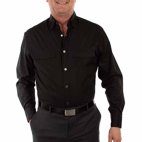 Scully Men's L/S Signature Solid  Western Snap Dress Shirt in Black