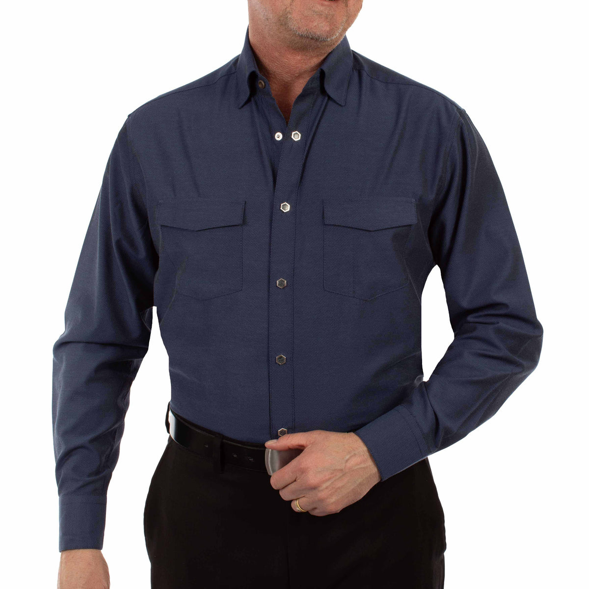 Scully Men's L/S Two-Tone Western Snap Dress Shirt in Blue