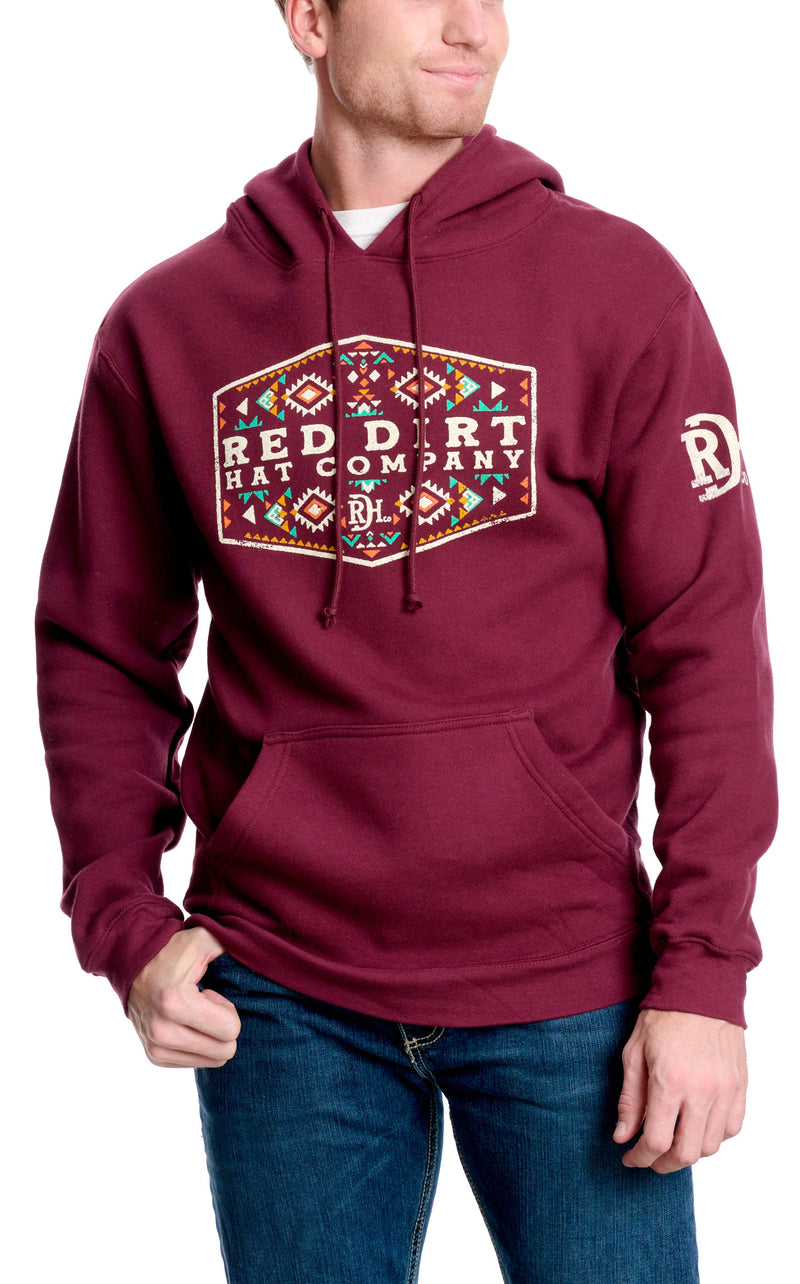 Red Dirt Hat Co. "Cowboy Aztec" Hoodie in Burgundy