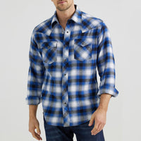 Wrangler Retro Men's L/S Flannel Western Snap Shirt in Royal Blue Plaid (Available in Tall Sizes)