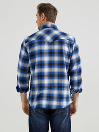 Wrangler Retro Men's L/S Flannel Western Snap Shirt in Royal Blue Plaid (Available in Tall Sizes)