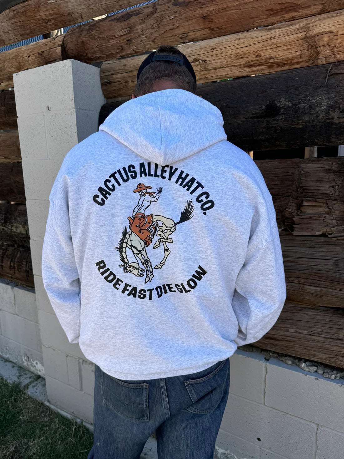 Cactus Alley Hat Co "Ride Fast Die Slow" Pullover Hoodie in Ash Grey