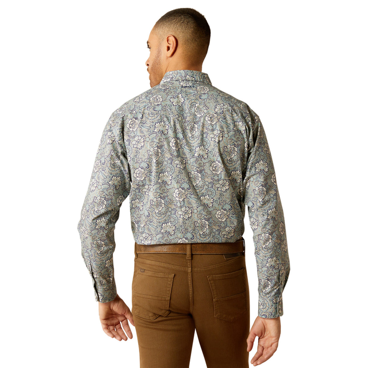 Ariat Men's Rocky L/S Classic Fit Western Snap Shirt in Khaki Mint Paisley