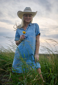 Hooey Women's Denali Denim Chambray Dress in Denim Blue